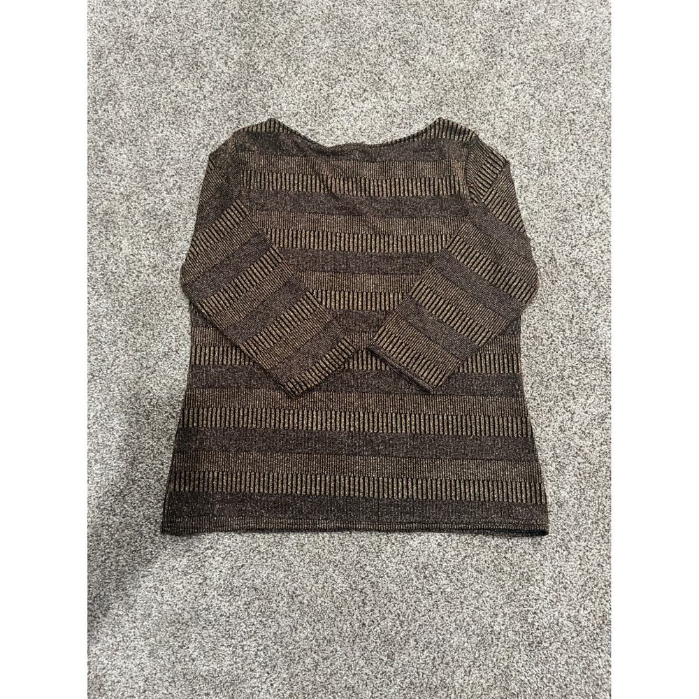 Peck & Peck Metallic Gold Striped Boat Neck 3/4 Sleeve Top XL 8350CFP NEW - Picture 2 of 5